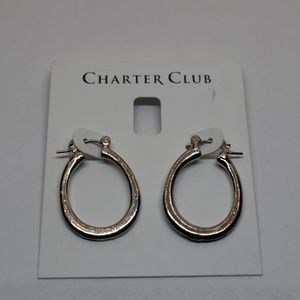 Charter Club Silver Tone Flat Oval Hoop Earrings.